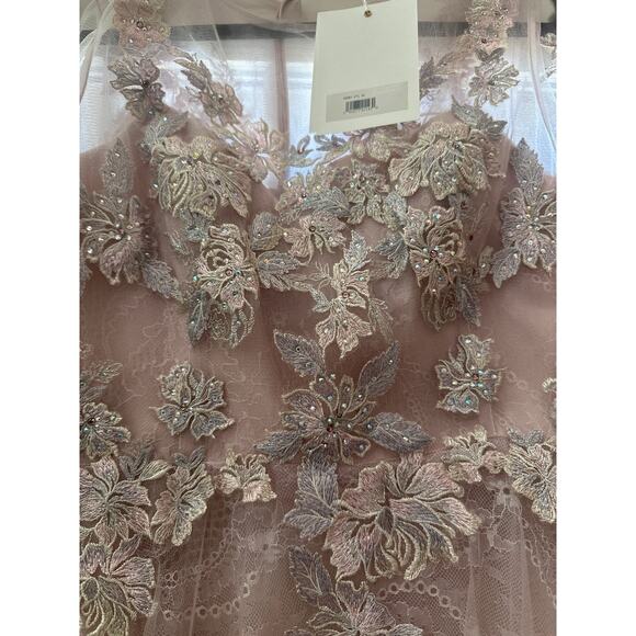 Mac Duggal 30681 Sheer Neckline Illusion Sleeve Dress in Lilac Size 16 NWT - Picture 7 of 12